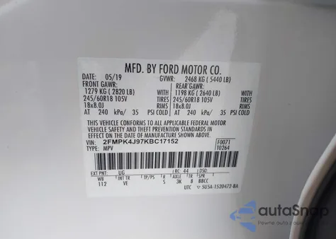 2019 Ford Edge Sel из США, поврежденный, VIN 2FMPK4J97KBC17152